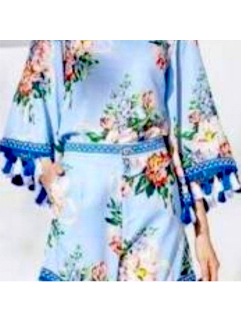 Light Blue Floral Tassel-Trim Jumpsuit